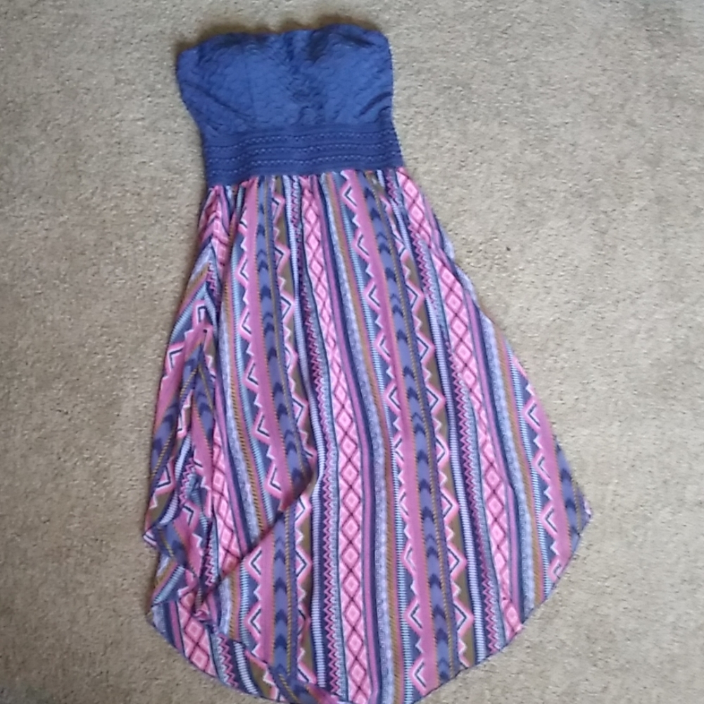 Blue + Pink Strapless Dress
